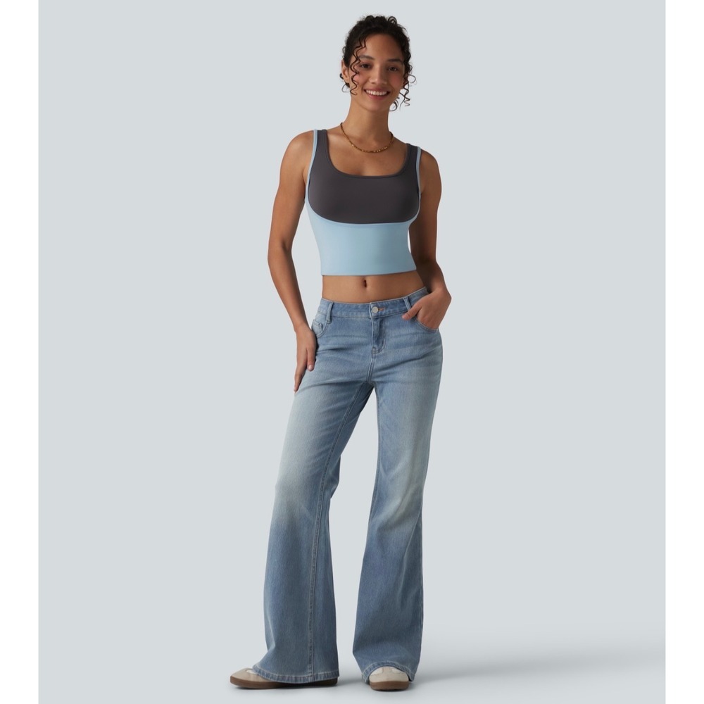 Halara Flex Low Rise Flare Casual Jeans Blue Denim Pockets Large L - Picture 5 of 14